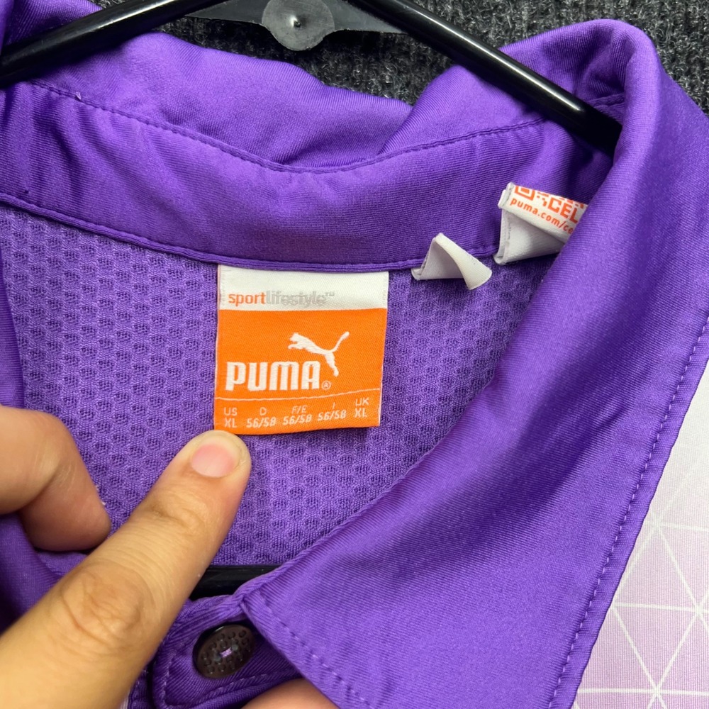 Puma Golf Polo Shirt Mens XL Purple White Geometric Zig Zag Sportlifestyle Logo - Picture 5 of 8